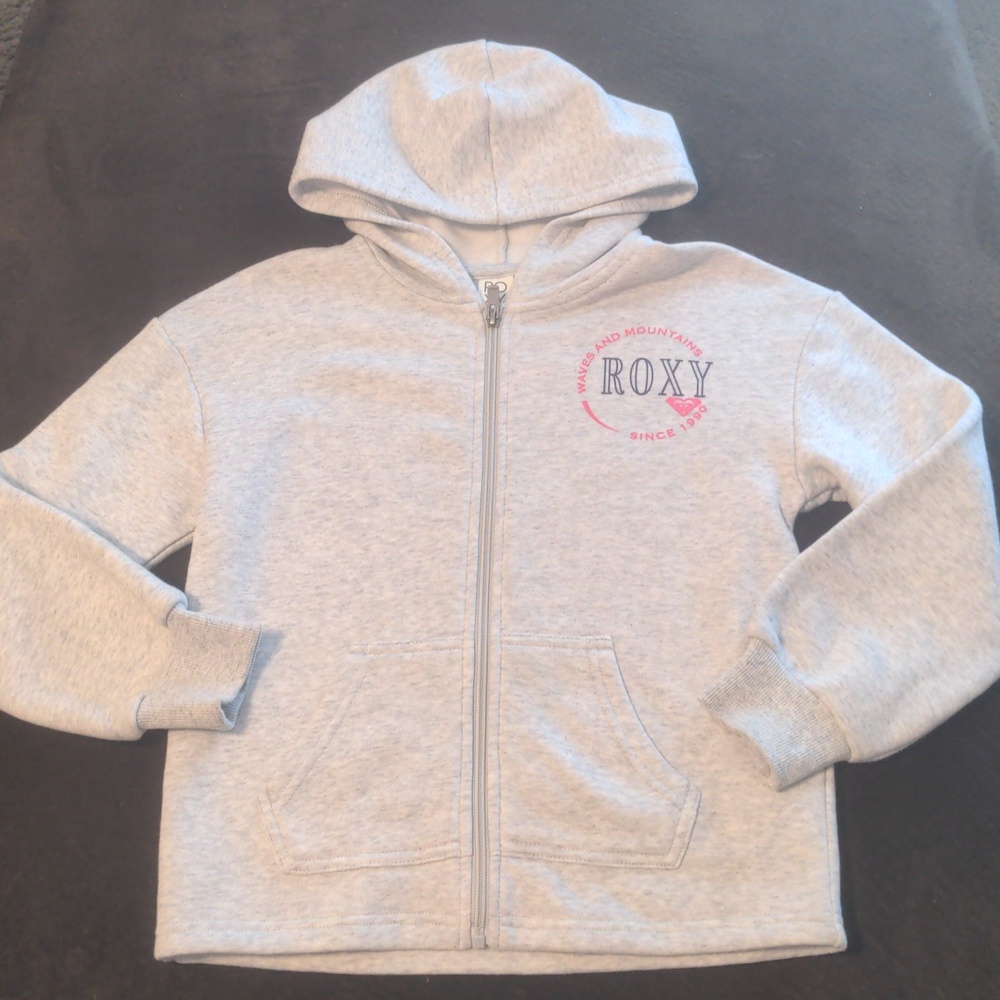 ROXY Girls Heather Lt Grey Hoodie Full Zip Fleece Sweatshirt Size 8/10 NWT